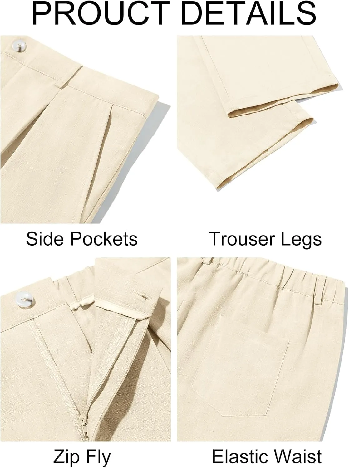 Runcati Mens Casual Linen Pants Elastic Waist Lightweight Loose Fit Pleated Slacks Summer Cotton Beach Yoga Trousers