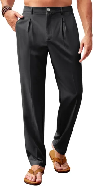 Runcati Mens Casual Linen Pants Elastic Waist Lightweight Loose Fit Pleated Slacks Summer Cotton Beach Yoga Trousers