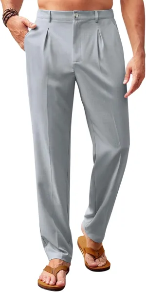 Runcati Mens Casual Linen Pants Elastic Waist Lightweight Loose Fit Pleated Slacks Summer Cotton Beach Yoga Trousers
