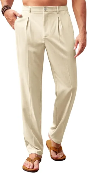 Runcati Mens Casual Linen Pants Elastic Waist Lightweight Loose Fit Pleated Slacks Summer Cotton Beach Yoga Trousers