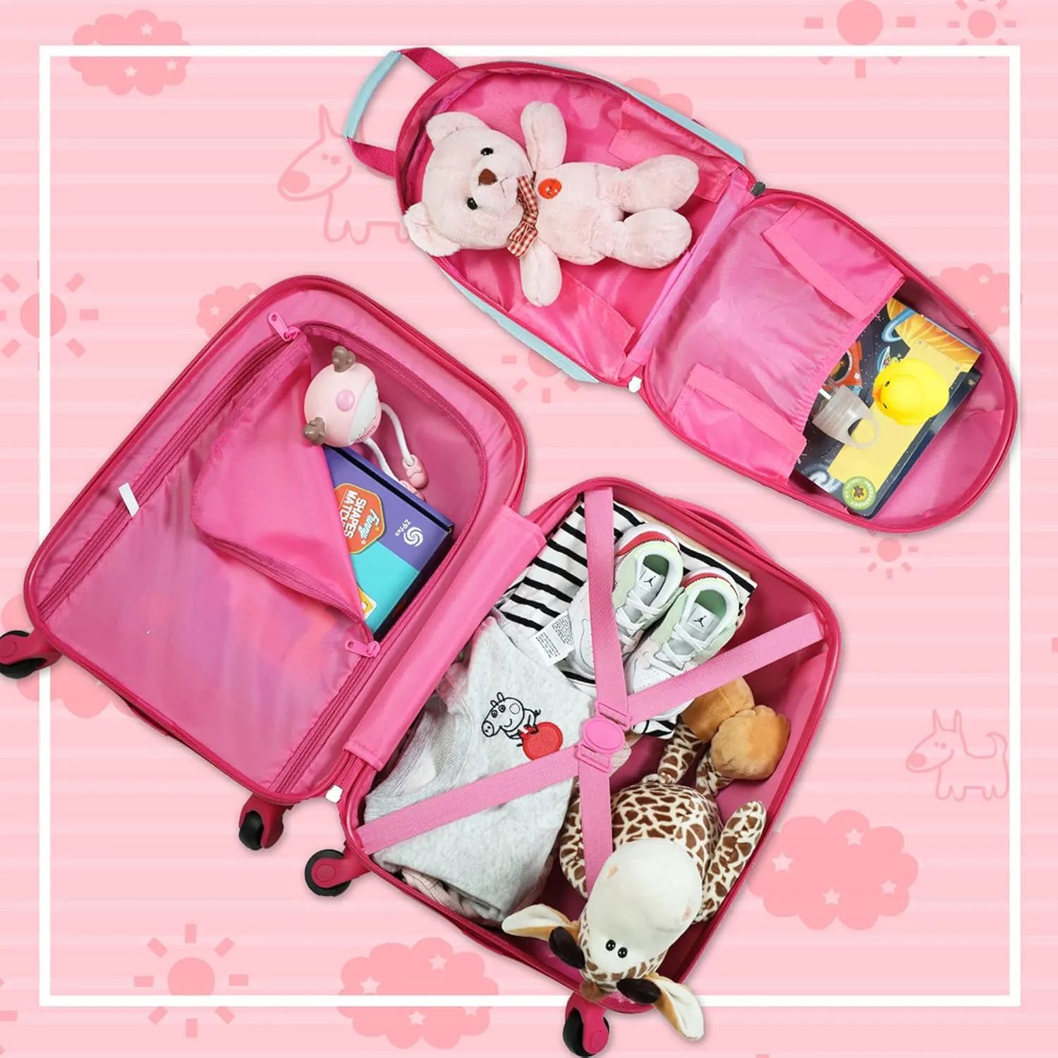 Sandinrayli Kid Luggage Set, 12 Backpack & 16 Kid Carry on Suitcase with Spinner Wheels, Travel Rolling Luggage for Girl