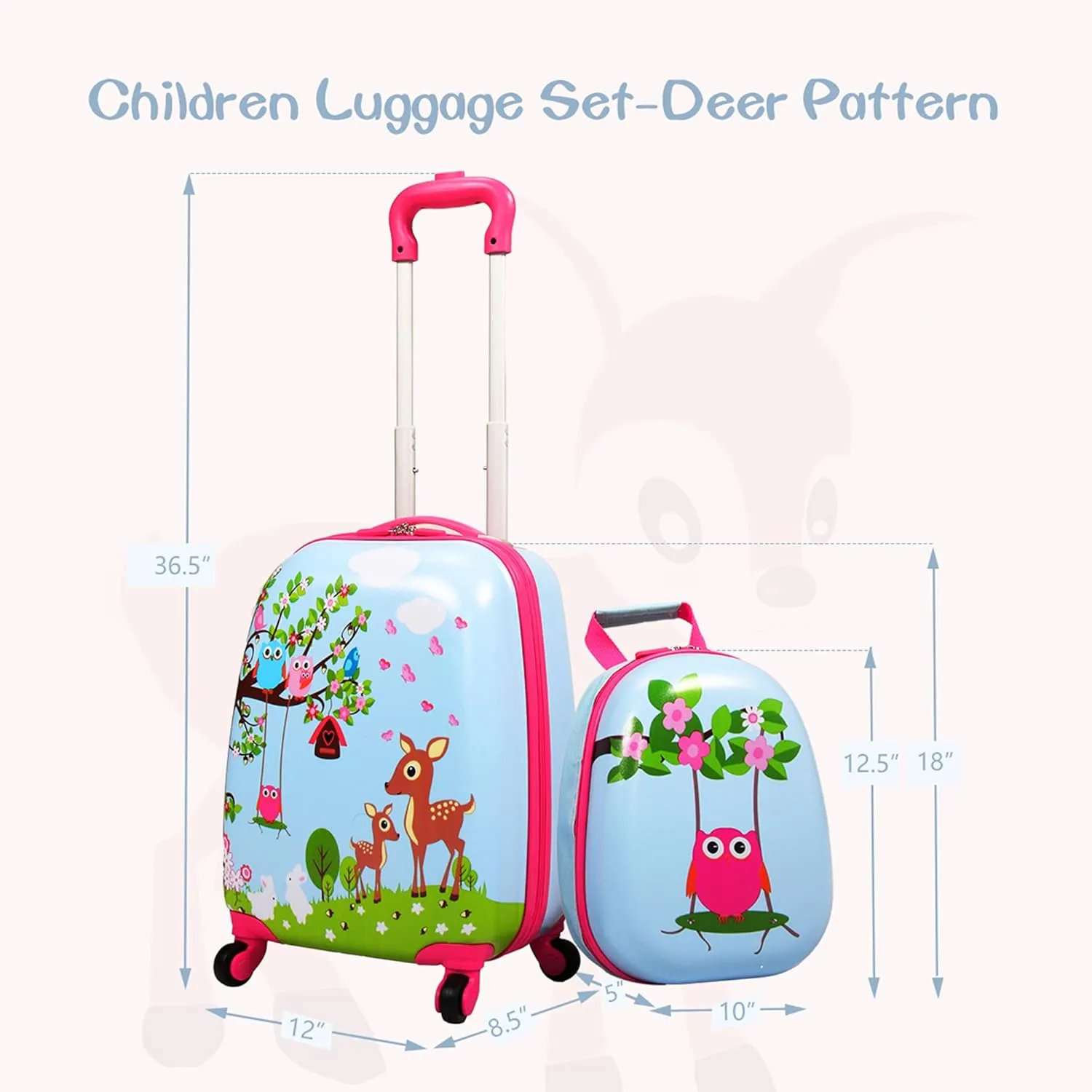 Sandinrayli Kid Luggage Set, 12 Backpack & 16 Kid Carry on Suitcase with Spinner Wheels, Travel Rolling Luggage for Girl