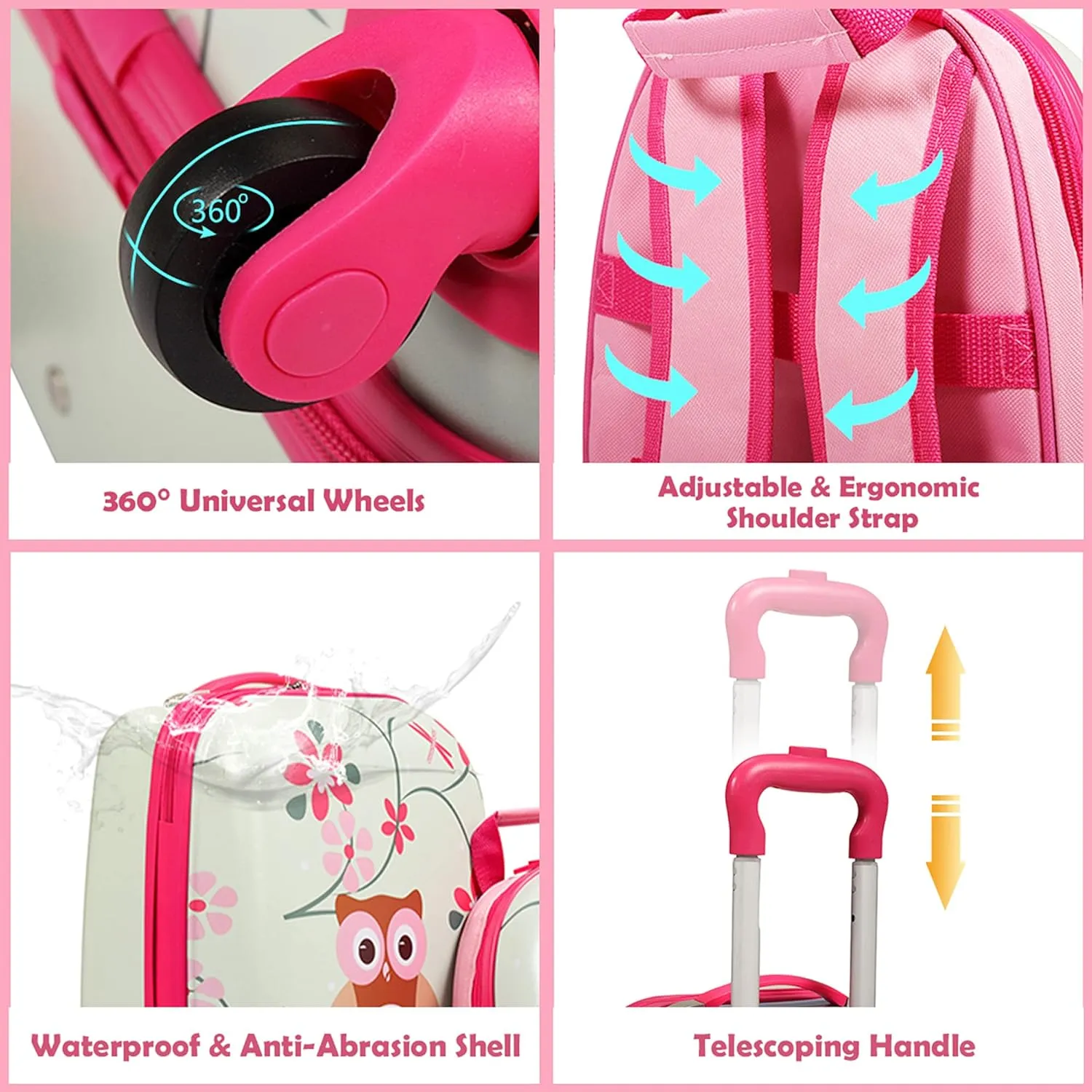 Sandinrayli Kid Luggage Set, 12 Backpack & 16 Kid Carry on Suitcase with Spinner Wheels, Travel Rolling Luggage for Girl