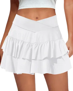 SEMARO Womens Tennis Athletic Golf Skorts Skirts Crossover High Waisted Running Workout Skorts with Pockets