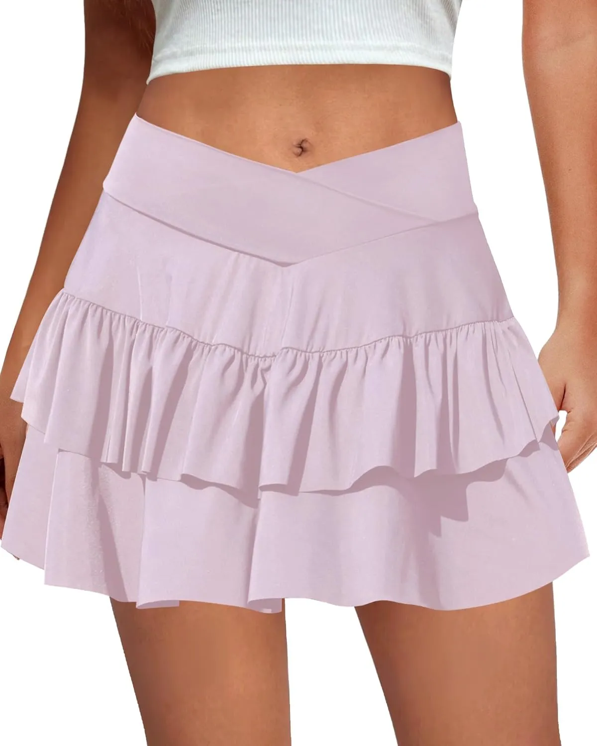SEMARO Womens Tennis Athletic Golf Skorts Skirts Crossover High Waisted Running Workout Skorts with Pockets