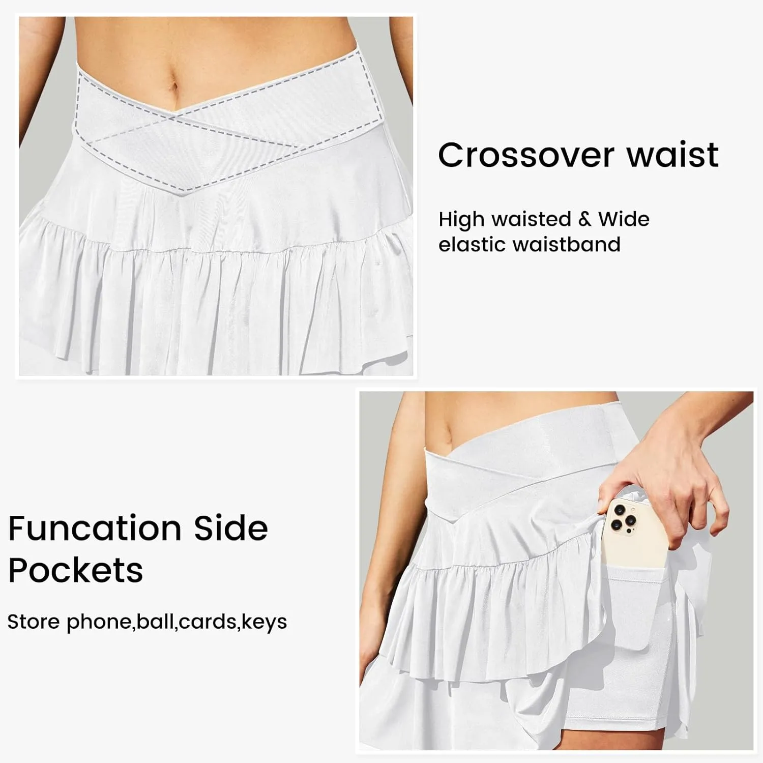 SEMARO Womens Tennis Athletic Golf Skorts Skirts Crossover High Waisted Running Workout Skorts with Pockets