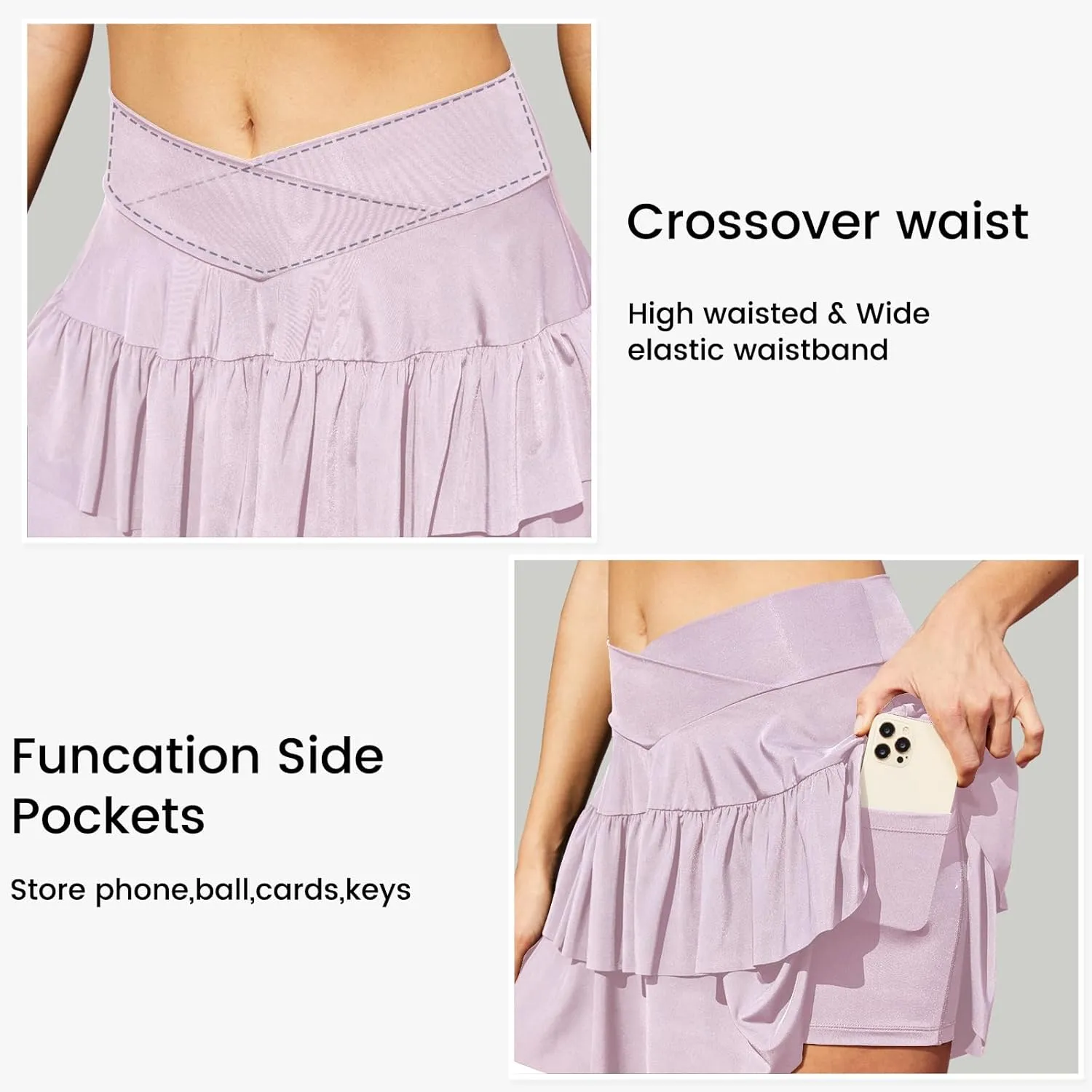 SEMARO Womens Tennis Athletic Golf Skorts Skirts Crossover High Waisted Running Workout Skorts with Pockets