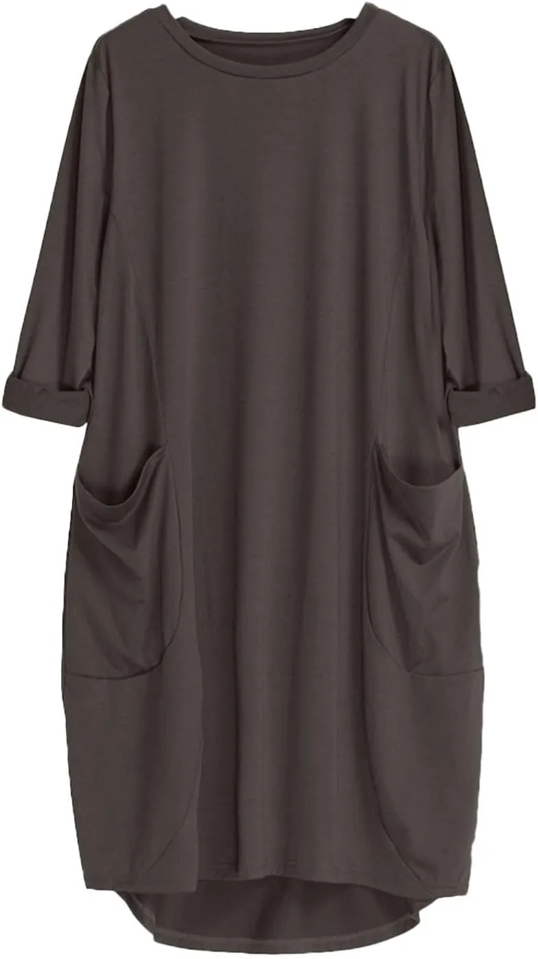 Shirt Dresses for Women 2024 Plus Size Long Sleeve Solid Crewneck Loose Comfy Midi Dress Party Fall Outfits Clothes