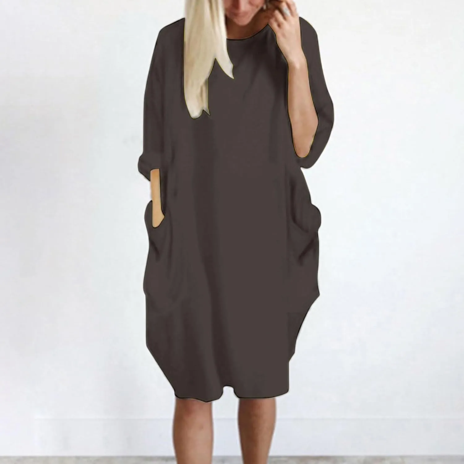 Shirt Dresses for Women 2024 Plus Size Long Sleeve Solid Crewneck Loose Comfy Midi Dress Party Fall Outfits Clothes