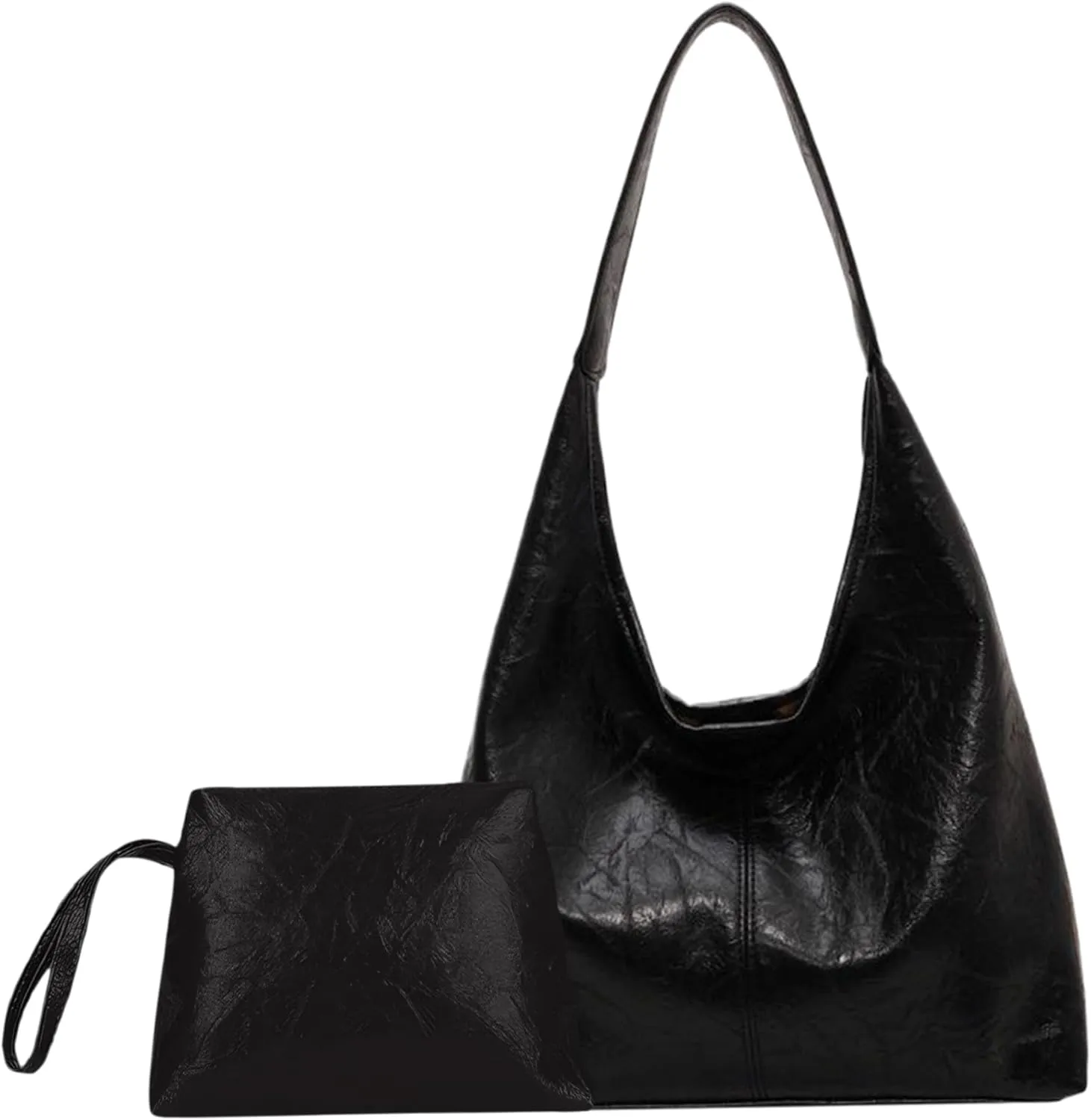 Shoulder Bag for Women Black Large Capacity Leather Tote Bag with Magnetic Clasp Retro & Stylish Easy Matching Bucket Bags for Women