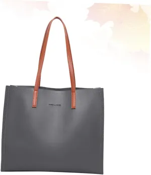 Simple Grey PU Handbag for Women Large Capacity Shoulder Bag Fashionable Tote for Shopping Beach and Everyday Use Stylish and Practical Storage