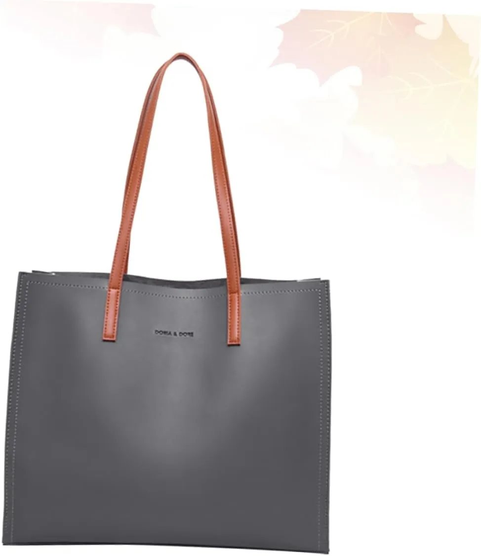 Simple Grey PU Handbag for Women Large Capacity Shoulder Bag Fashionable Tote for Shopping Beach and Everyday Use Stylish and Practical Storage