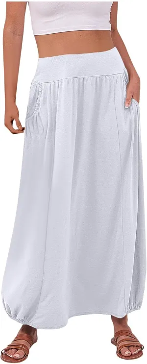 Skirts for Women Summer Boho Maxi Skirt with Pockets Elastic High Waist Casual Bohemian Dresses Spring A Line Dress