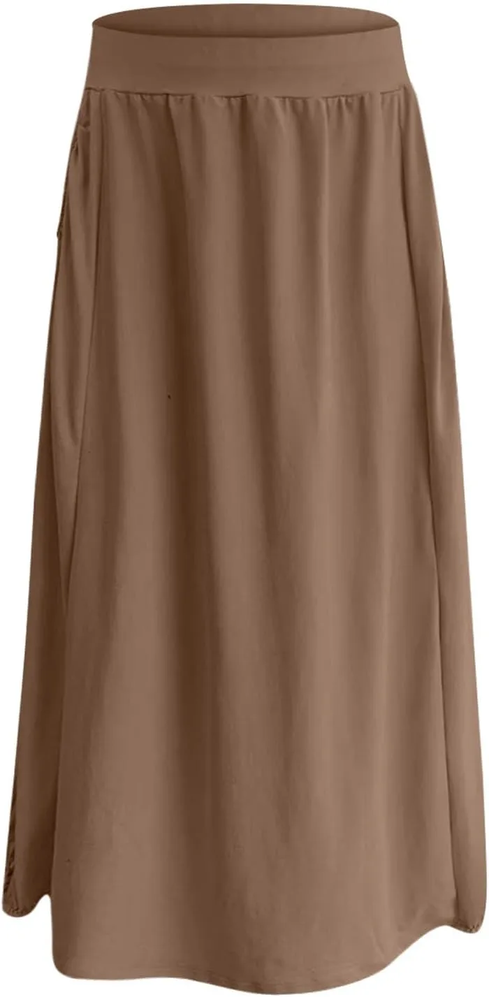 Skirts for Women Summer Boho Maxi Skirt with Pockets Elastic High Waist Casual Bohemian Dresses Spring A Line Dress