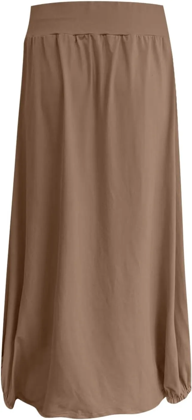 Skirts for Women Summer Boho Maxi Skirt with Pockets Elastic High Waist Casual Bohemian Dresses Spring A Line Dress