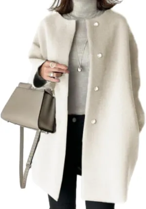 Straight Coat,Women's Single-Breasted Coat Long Trench Coat, Mid-Length Pea Coats Solid Color Cardigan
