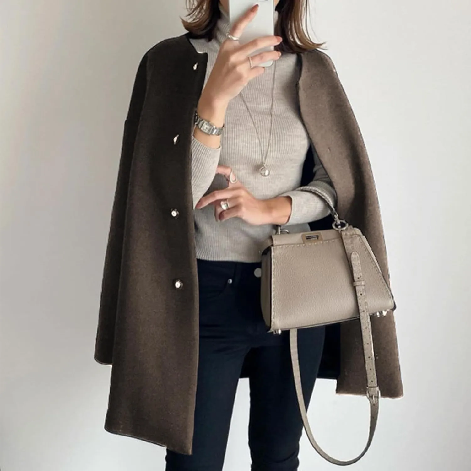 Straight Coat,Women's Single-Breasted Coat Long Trench Coat, Mid-Length Pea Coats Solid Color Cardigan