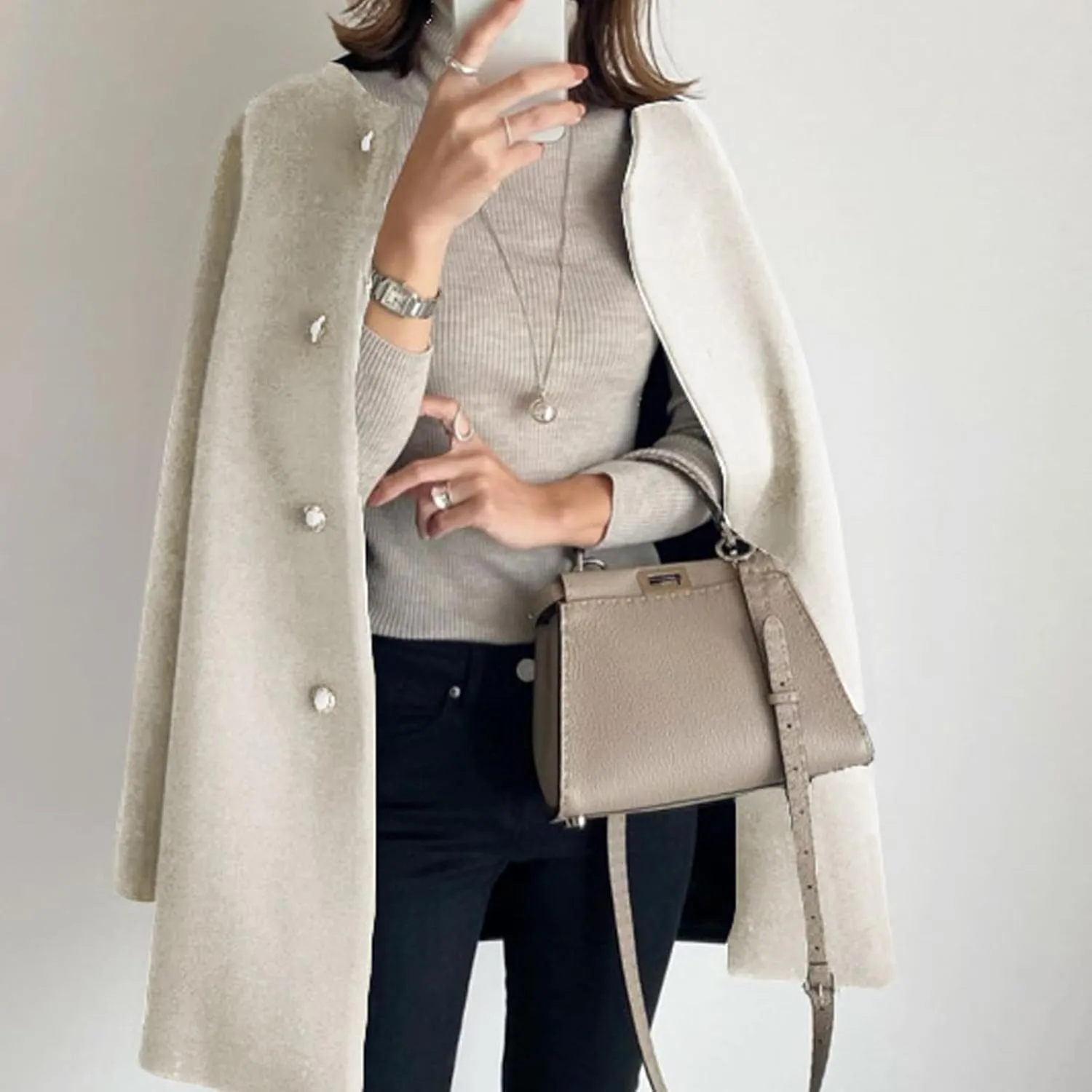 Straight Coat,Women's Single-Breasted Coat Long Trench Coat, Mid-Length Pea Coats Solid Color Cardigan