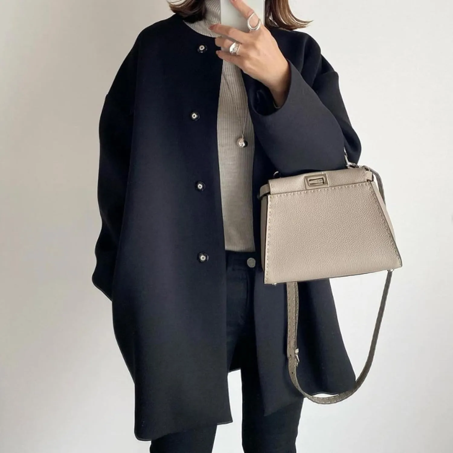 Straight Coat,Women's Single-Breasted Coat Long Trench Coat, Mid-Length Pea Coats Solid Color Cardigan