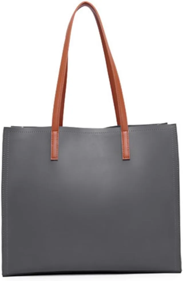 Stylish Grey PU Handbag for Women Large Capacity Shoulder Tote Bag for Shopping Outdoor Use Lightweight Practical Design for Everyday Essentials