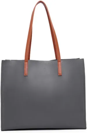 Stylish Grey PU Handbag for Women Large Capacity Shoulder Tote Bag for Shopping Outdoor Use Lightweight Practical Design for Everyday Essentials