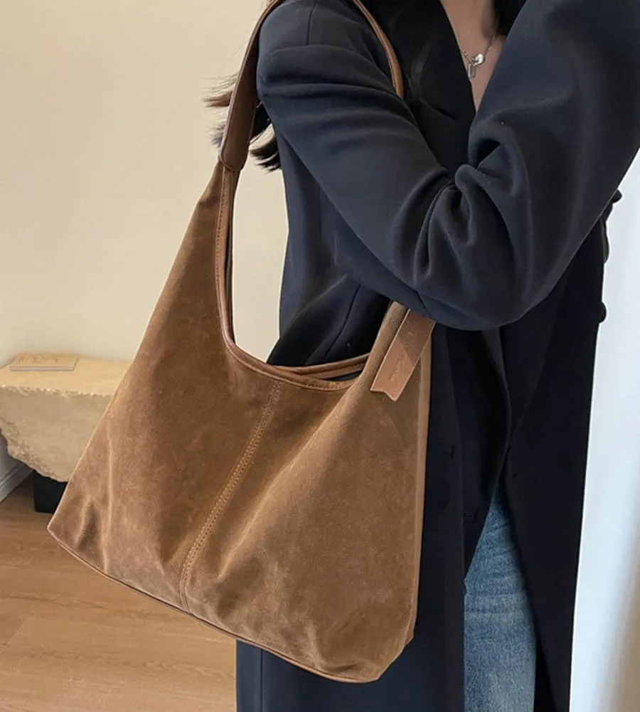 Suede Tote Bag for Women Leather Shoulder Bag Slouchy Handbag Soft Purse Fall Winter Spring Travel Shopping 2024