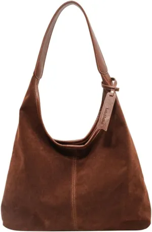 Suede Tote Bag for Women Leather Shoulder Bag Slouchy Handbag Soft Purse Fall Winter Spring Travel Shopping 2024