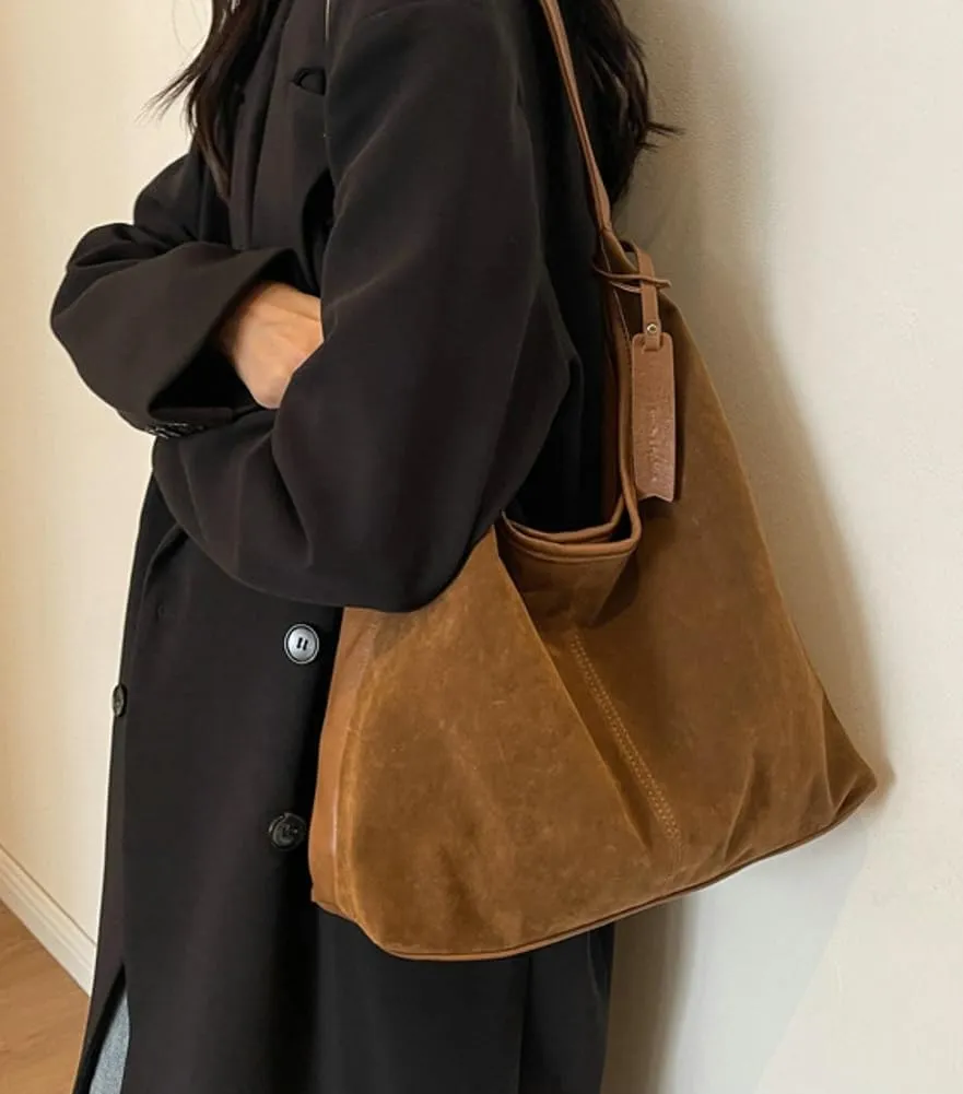 Suede Tote Bag for Women Leather Shoulder Bag Slouchy Handbag Soft Purse Fall Winter Spring Travel Shopping 2024