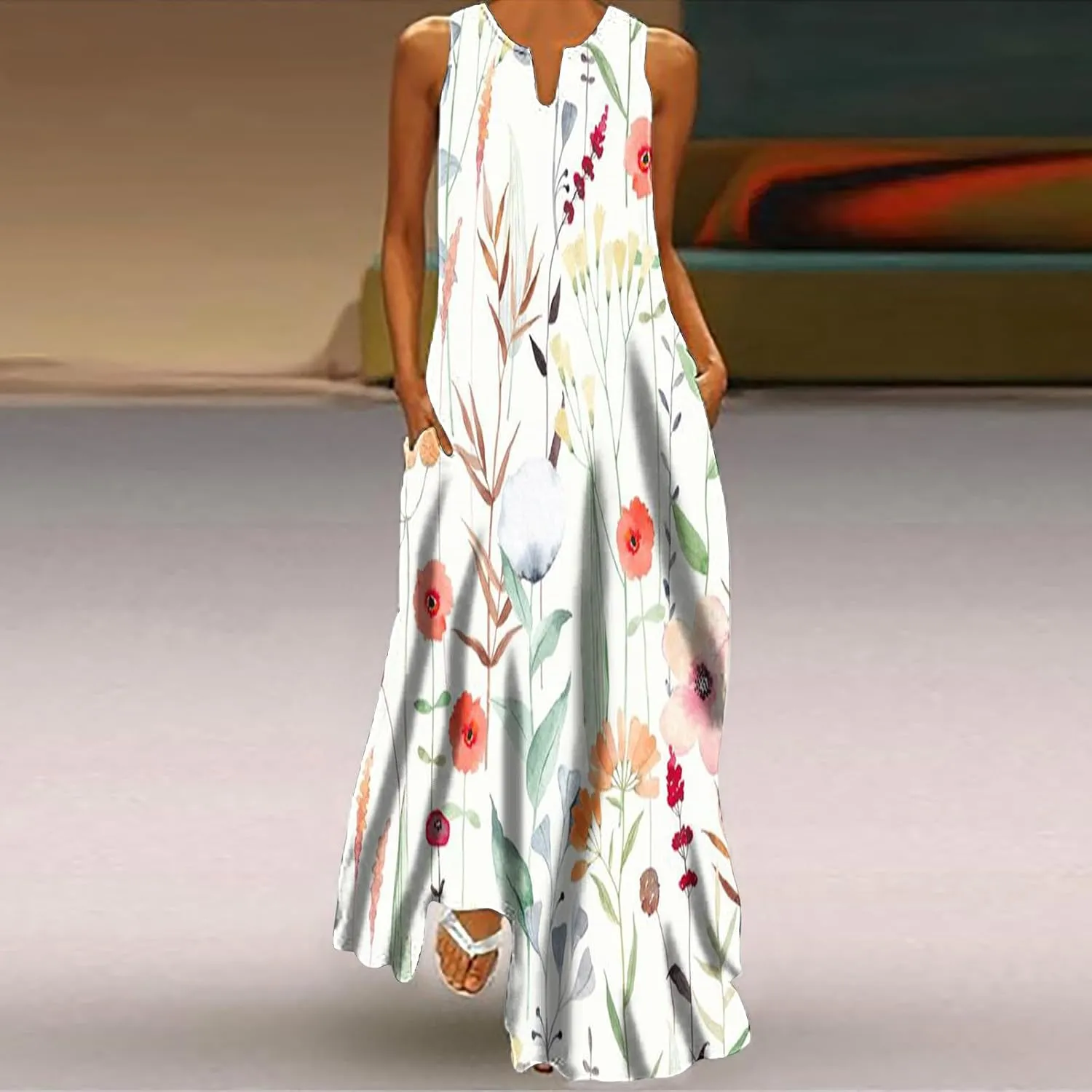 Summer Maxi Dresses for Women 2025 Flowy Boho Floral Beach Vacation Sundresses Casual Sleeveless A Line Tank Dress