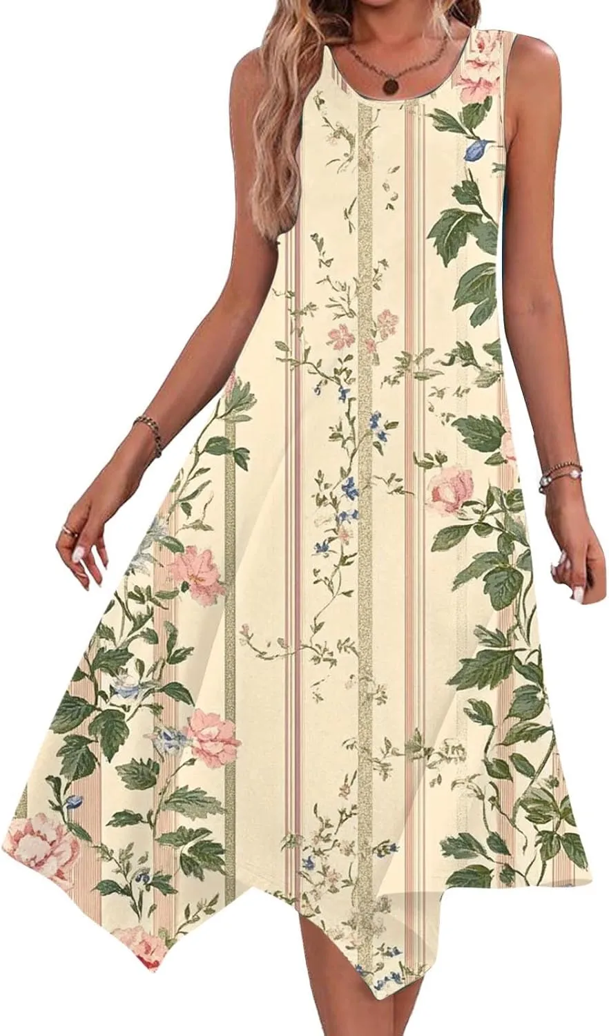 Summer Midi Dresses for Women 2025 Sleeveless Floral Boho Sundress Flowy A Line Beach Vacation Tank Dress Trendy