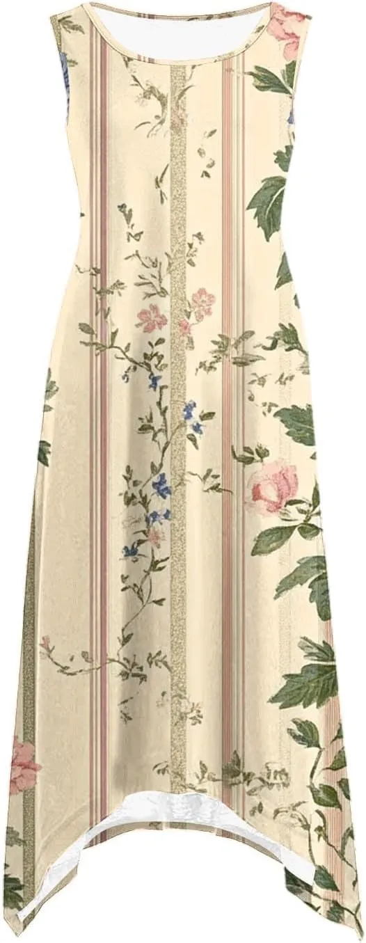 Summer Midi Dresses for Women 2025 Sleeveless Floral Boho Sundress Flowy A Line Beach Vacation Tank Dress Trendy