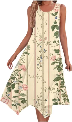 Summer Midi Dresses for Women 2025 Sleeveless Floral Boho Sundress Flowy A Line Beach Vacation Tank Dress Trendy
