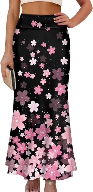 Summer Skirt for Women Empire Waist Dress Pencil Skirts with Side Zipper Lightweight Long Maxi Skirts Bohemian Skirt