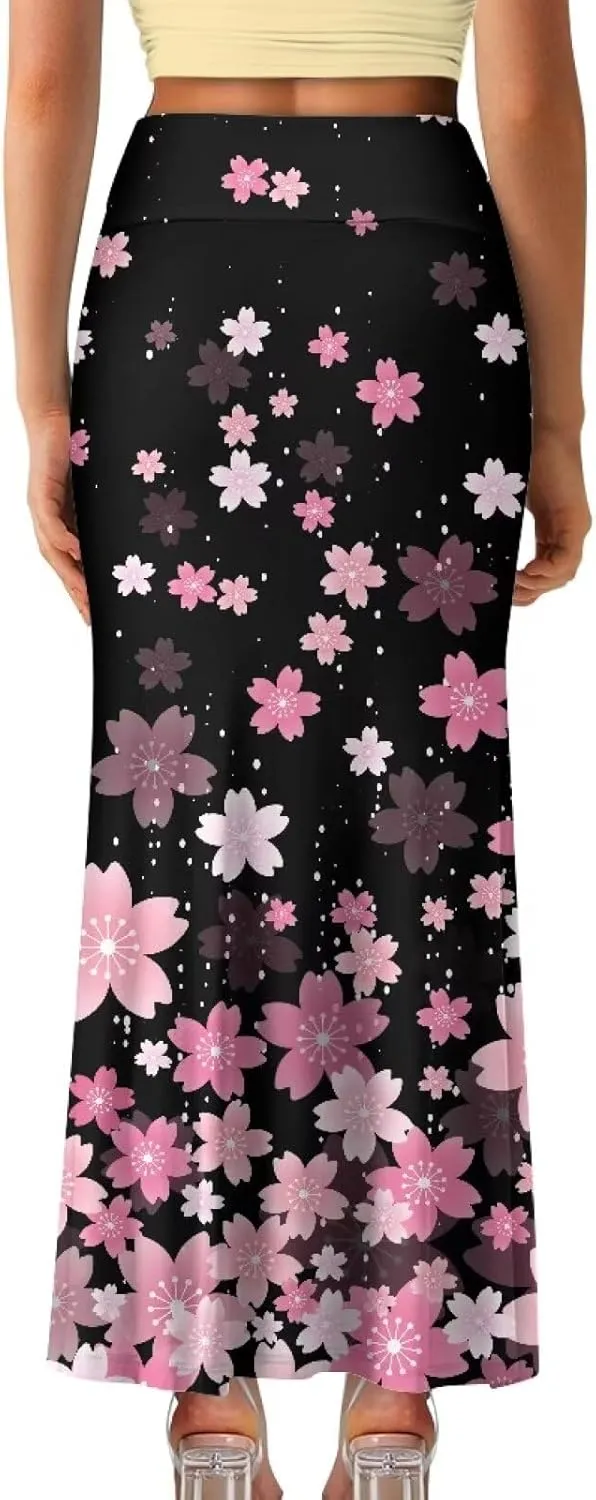 Summer Skirt for Women Empire Waist Dress Pencil Skirts with Side Zipper Lightweight Long Maxi Skirts Bohemian Skirt