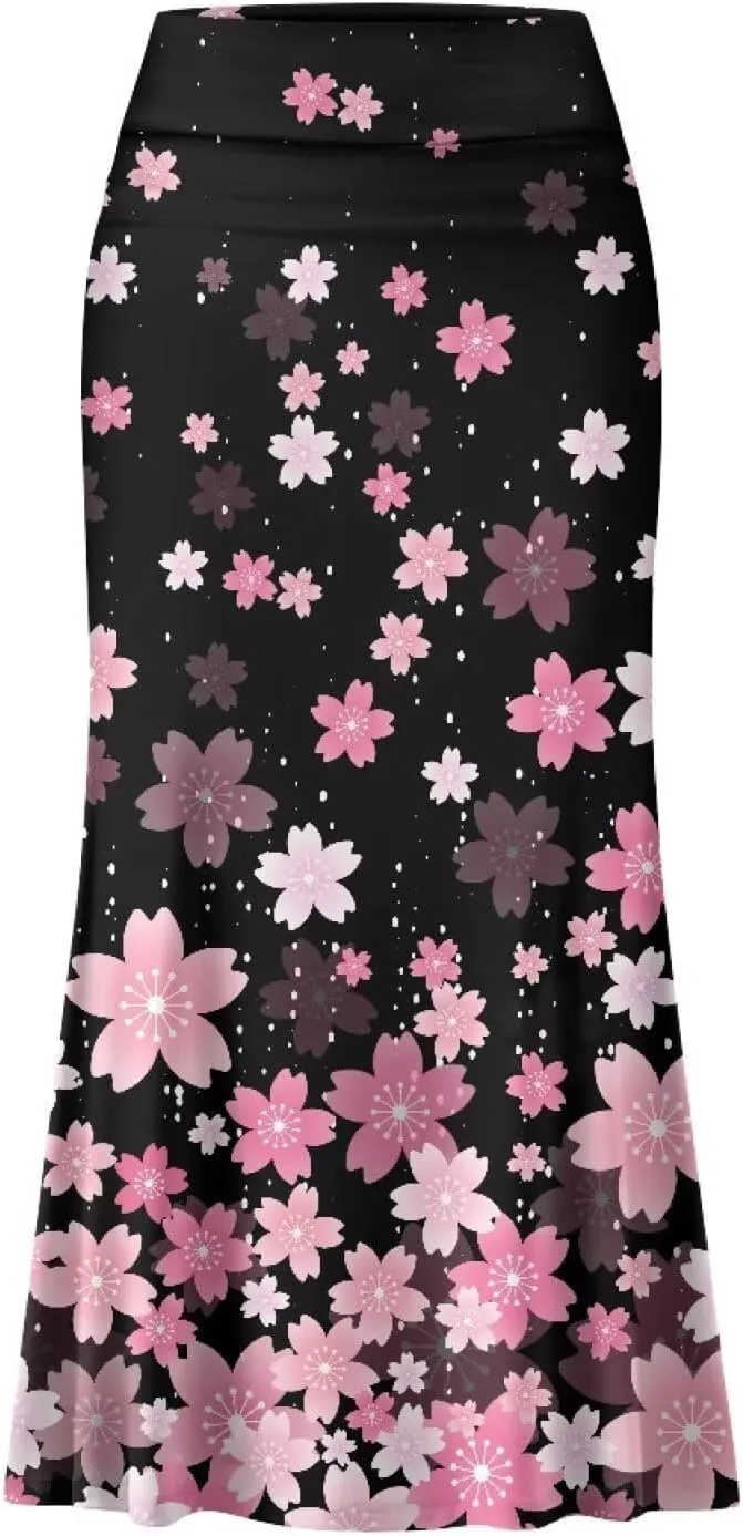 Summer Skirt for Women Empire Waist Dress Pencil Skirts with Side Zipper Lightweight Long Maxi Skirts Bohemian Skirt