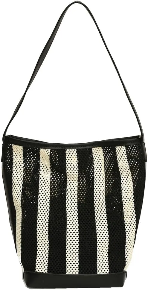 Summer Women's Handbag Beach bag chic stylish Striped Hollow Hand-Knitted Tote Versatile Shoulder Bag