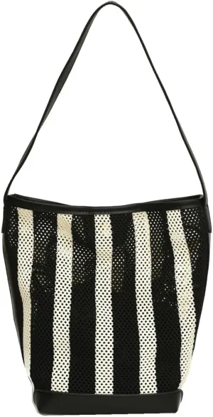 Summer Women's Handbag Beach bag chic stylish Striped Hollow Hand-Knitted Tote Versatile Shoulder Bag