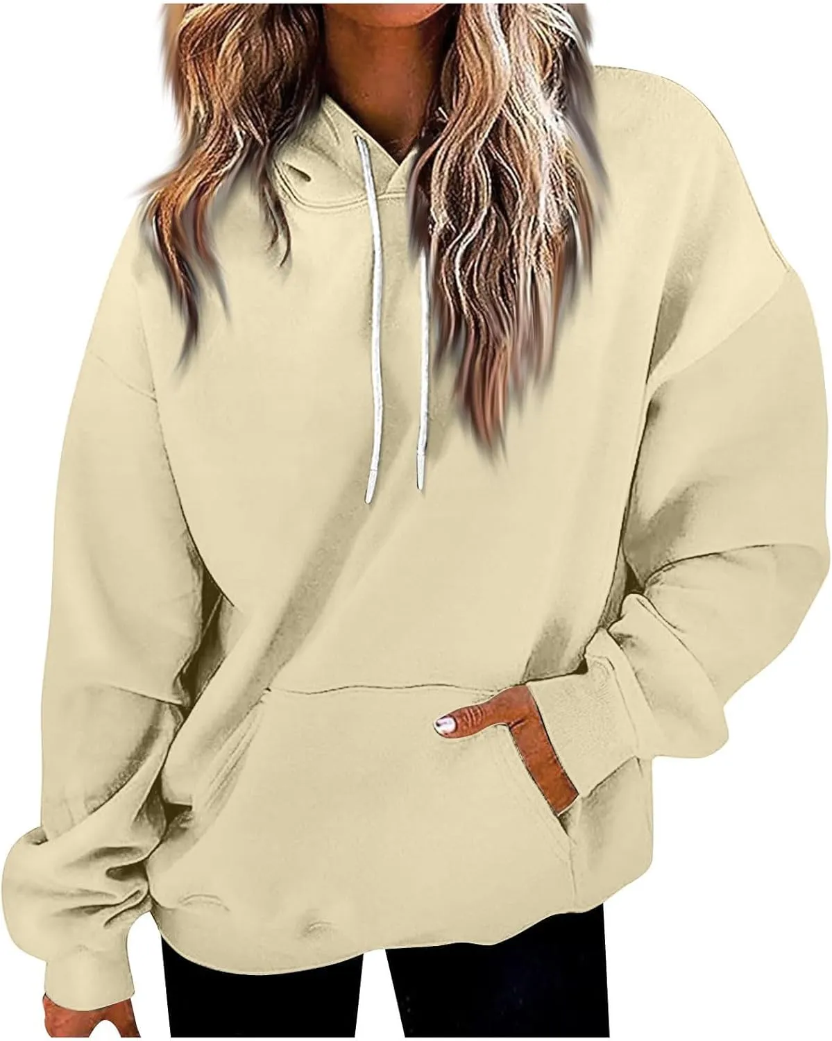 Sweatshirt for Womens Fashion Plain Long Sleeve Oversized Hoodies Causal Pullover Loose Fit Athletic Oversized Tops