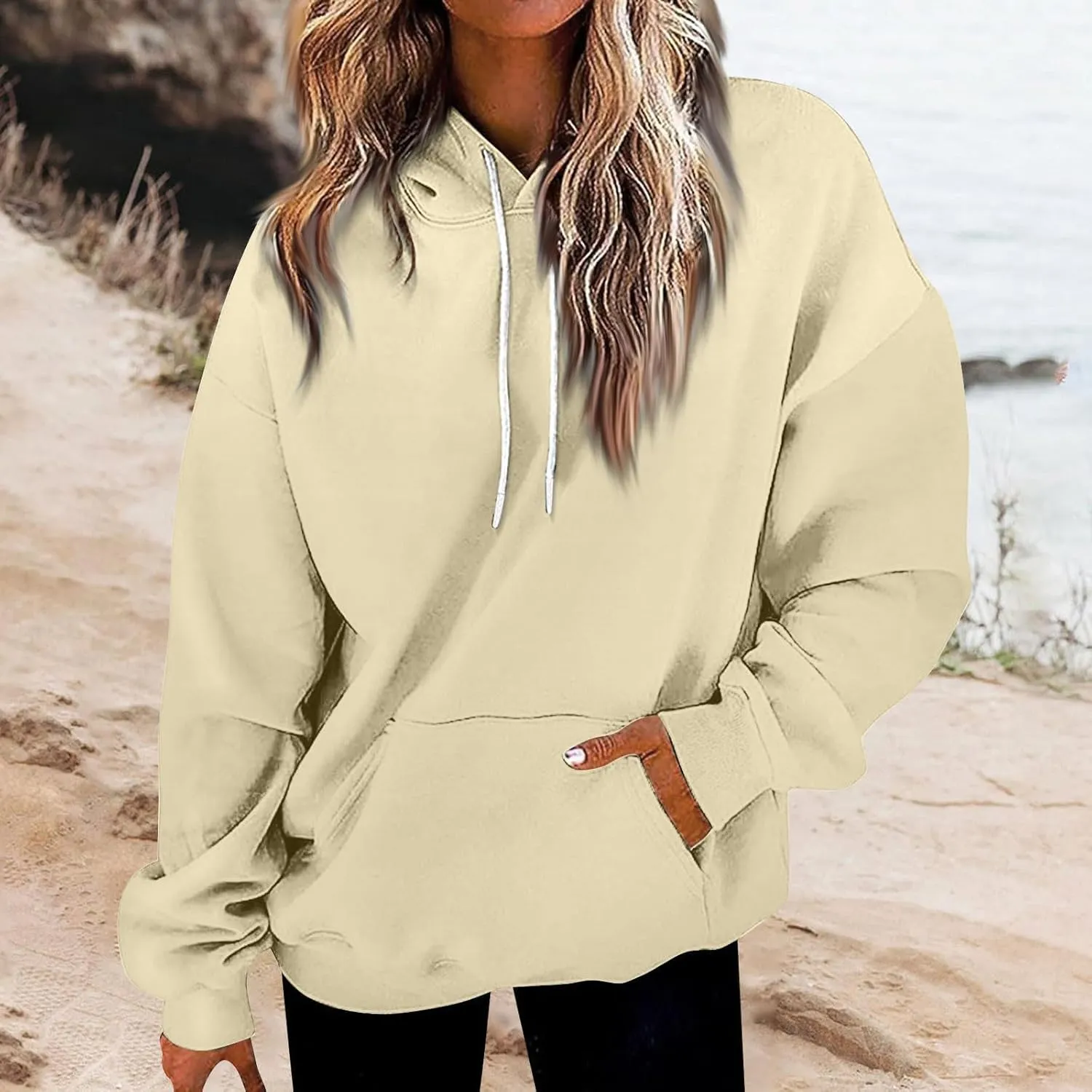 Sweatshirt for Womens Fashion Plain Long Sleeve Oversized Hoodies Causal Pullover Loose Fit Athletic Oversized Tops