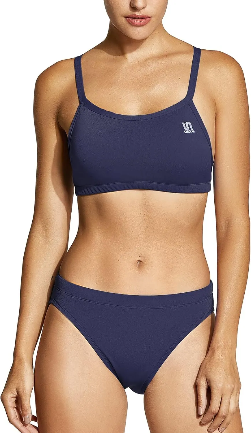 SYROKAN Women's Athletic Training Two Piece Swimsuit Bikini Sets Bathing Suit Racerback Sporty Swimwear