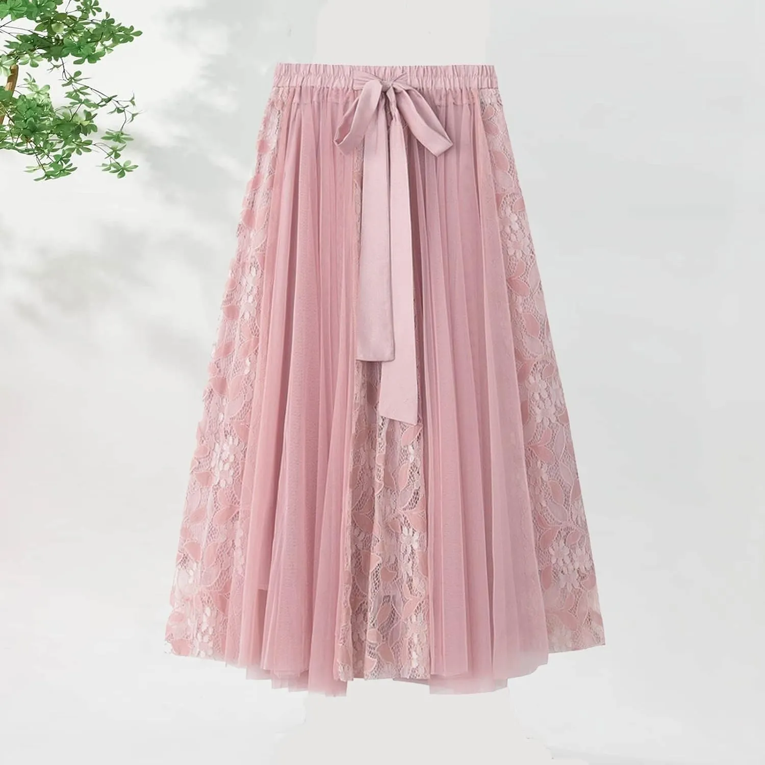 TANGNADE Women's Pleated Skirt Elastic Waist A-Line Midi Length Skirts Flowy Bohemian Casual Skirt for Summer Beach Holiday