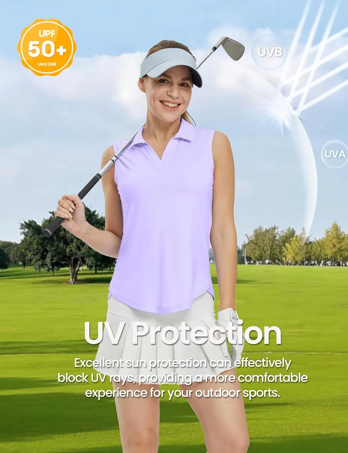 TBMPOY Women's Golf Shirts Sleeveless Collared Polo Tank Top UPF 50  Quick Dry Tennis V-Neck Ladies Sports