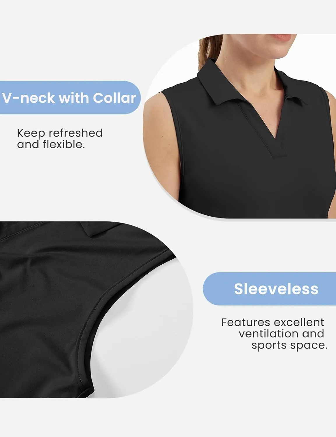 TBMPOY Women's Golf Shirts Sleeveless Collared Polo Tank Top UPF 50  Quick Dry Tennis V-Neck Ladies Sports