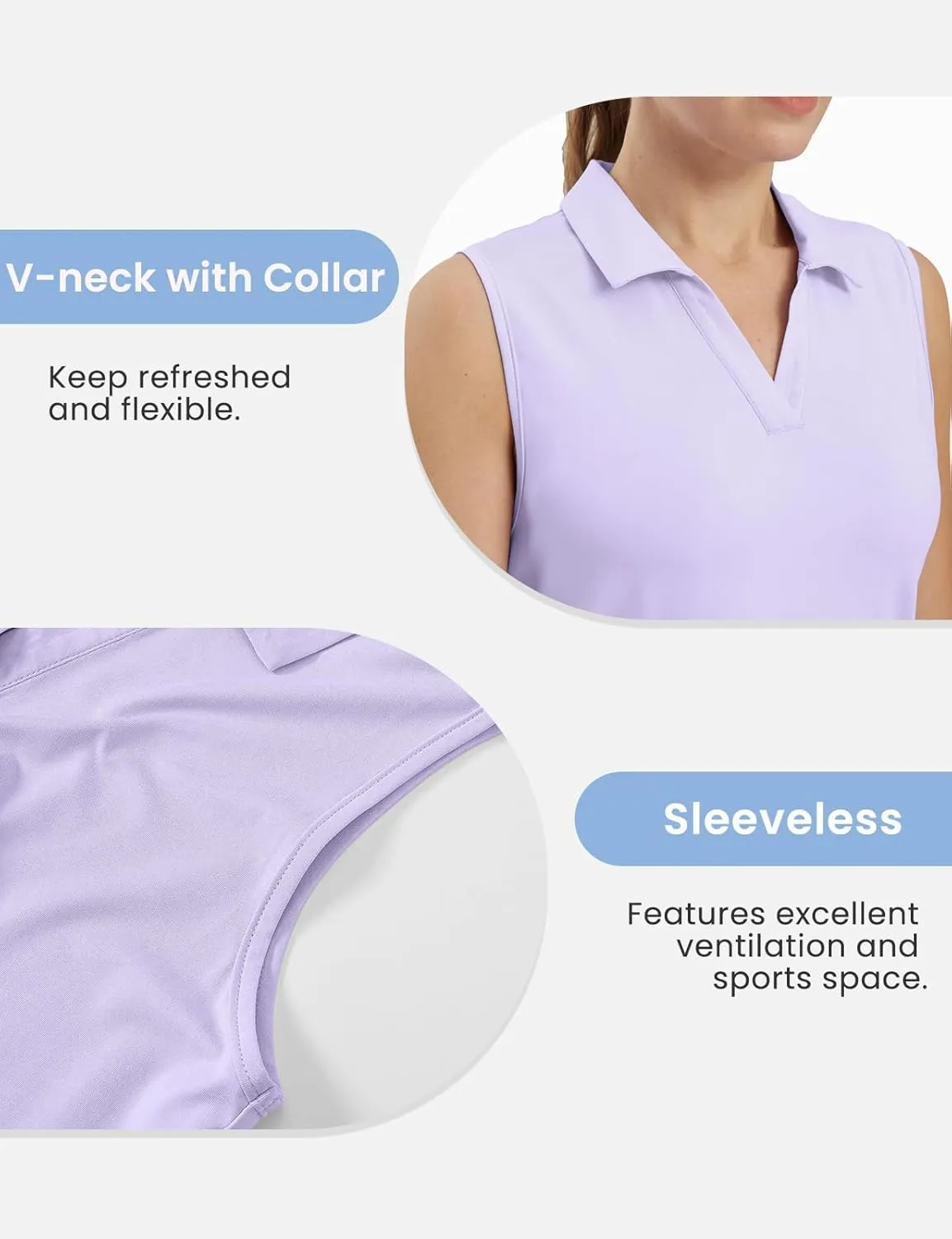 TBMPOY Women's Golf Shirts Sleeveless Collared Polo Tank Top UPF 50  Quick Dry Tennis V-Neck Ladies Sports