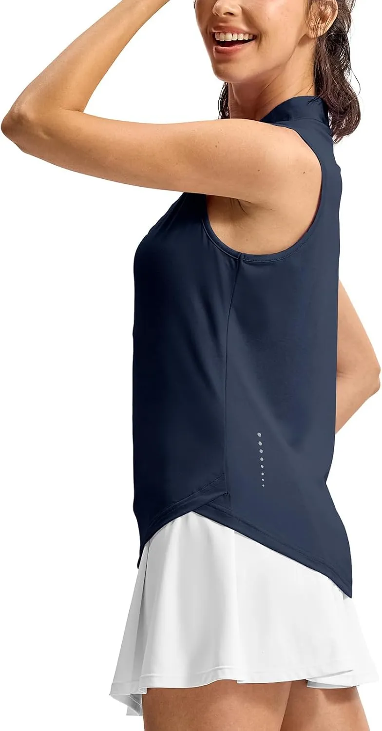 TBMPOY Women's Golf Shirts Sleeveless Collared Polo Tank Top UPF 50  Quick Dry Tennis V-Neck Ladies Sports