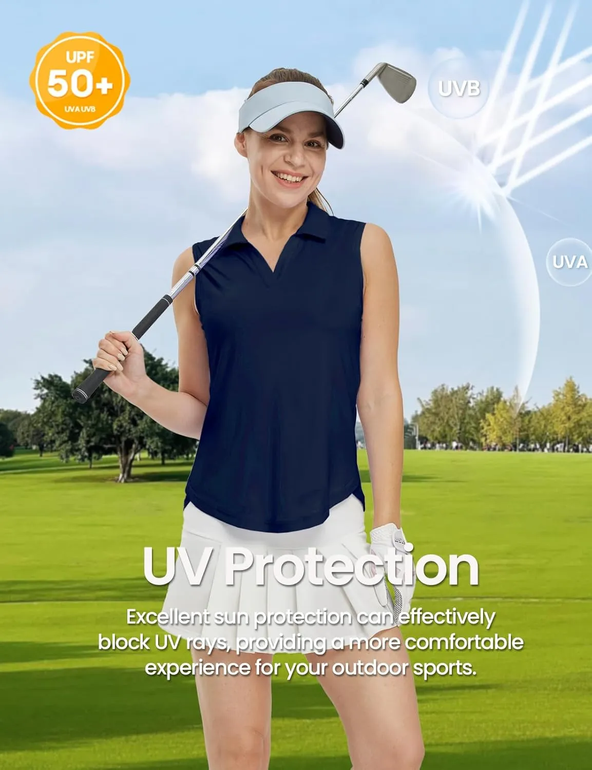 TBMPOY Women's Golf Shirts Sleeveless Collared Polo Tank Top UPF 50  Quick Dry Tennis V-Neck Ladies Sports