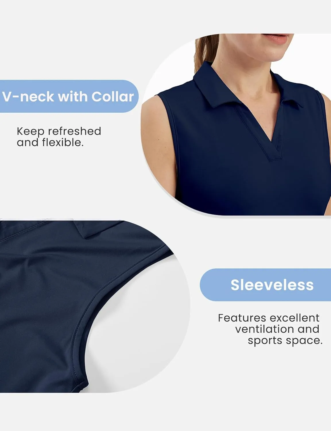 TBMPOY Women's Golf Shirts Sleeveless Collared Polo Tank Top UPF 50  Quick Dry Tennis V-Neck Ladies Sports