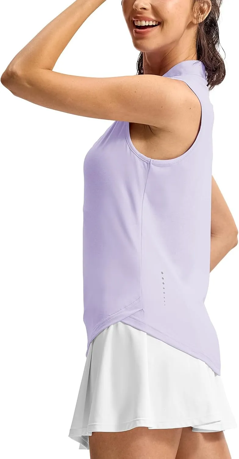 TBMPOY Women's Golf Shirts Sleeveless Collared Polo Tank Top UPF 50  Quick Dry Tennis V-Neck Ladies Sports