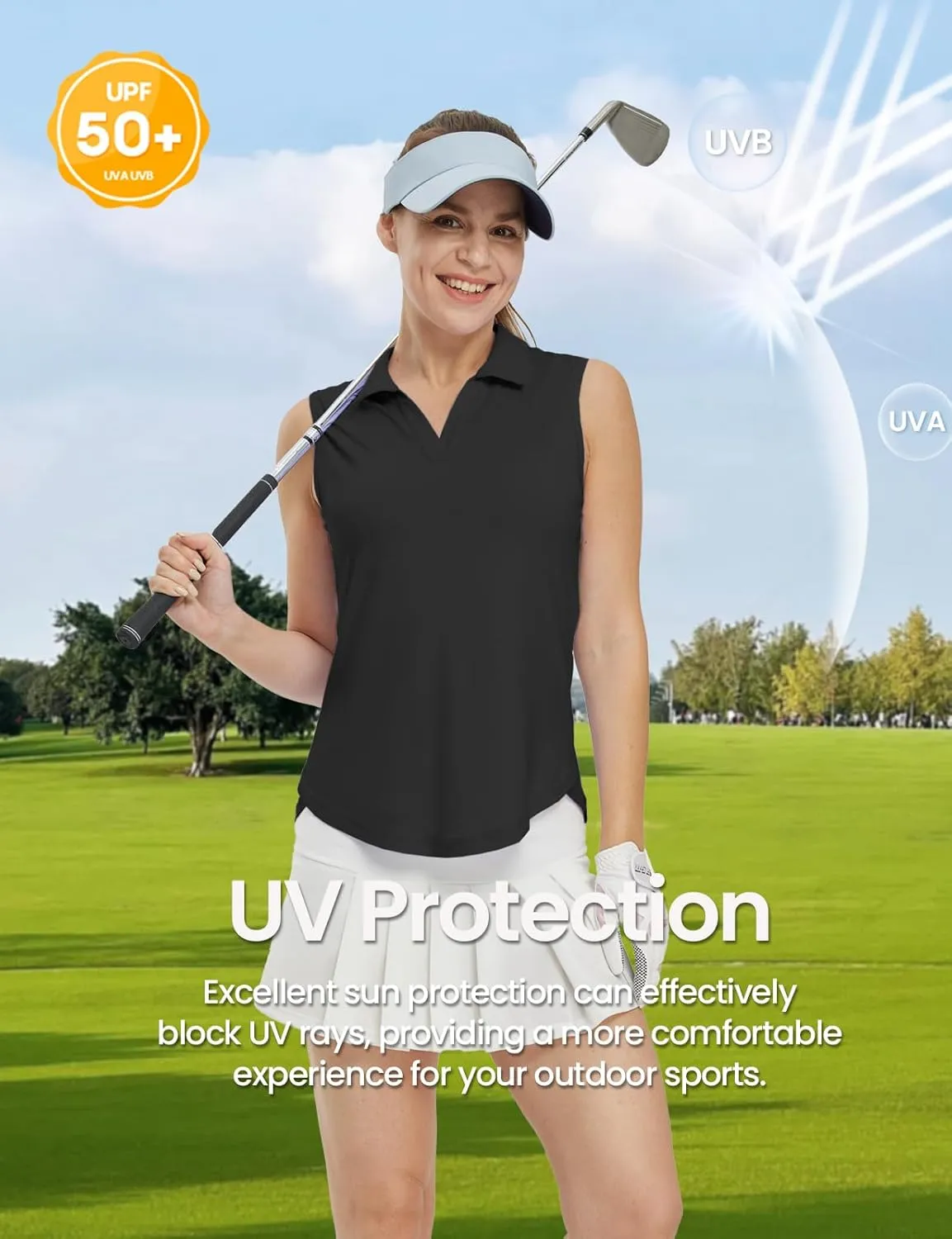 TBMPOY Women's Golf Shirts Sleeveless Collared Polo Tank Top UPF 50  Quick Dry Tennis V-Neck Ladies Sports