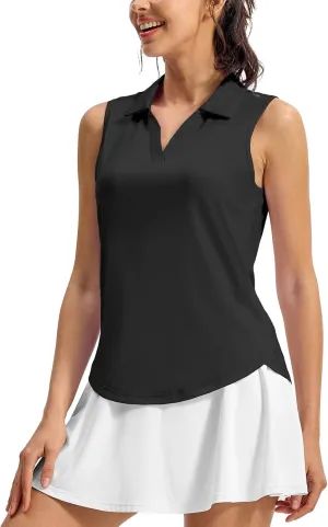 TBMPOY Women's Golf Shirts Sleeveless Collared Polo Tank Top UPF 50  Quick Dry Tennis V-Neck Ladies Sports